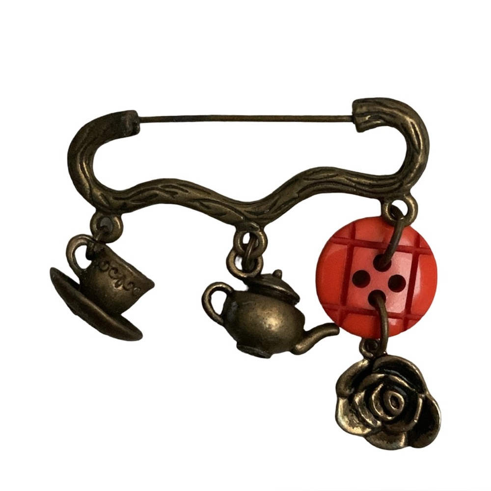🧡 Vintage-Inspired Bronze Teaparty Brooch